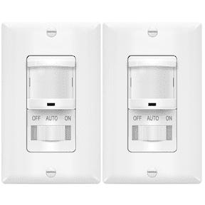 TOPGREENER In-Wall PIR Motion Sensor Light Switch, Single Pole Occupancy Sensor Switch, Motion Sensor Switch, Need Neutral Wire, Wall Plate Included, On/Off Override, 4A, 500W, TSOS5-W, White, 2 Pack
