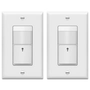 TOPGREENER Motion Sensor PIR Light Switch, Occupancy & Vacancy Modes, No Neutral Required, Operable Without Ground Wire, 1.25A, 150W Dimmable LED, Single Pole, TDOS5-KM-W, White 2-Pack