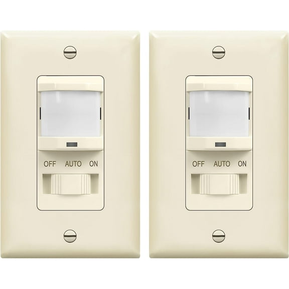 TOPGREENER PIR Motion Sensor Light Switch, Adjustable Time Delay, No Neutral Wire Required, Operable Without Ground Wire, 4A, 250W LED/CFL, 1/4HP, Single Pole, TSOS5-KM-LA, Light Almond