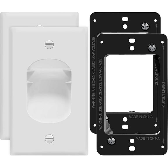 TOPGREENER Recessed Low Voltage Cable Wall Plate for Home Theaters, Pass-Through Wall Plate with Mounting Brackets, Size 1-Gang 4.50" x 2.75", Polycarbonate Thermoplastic, TG8881B-2PCS, White, 2 pack