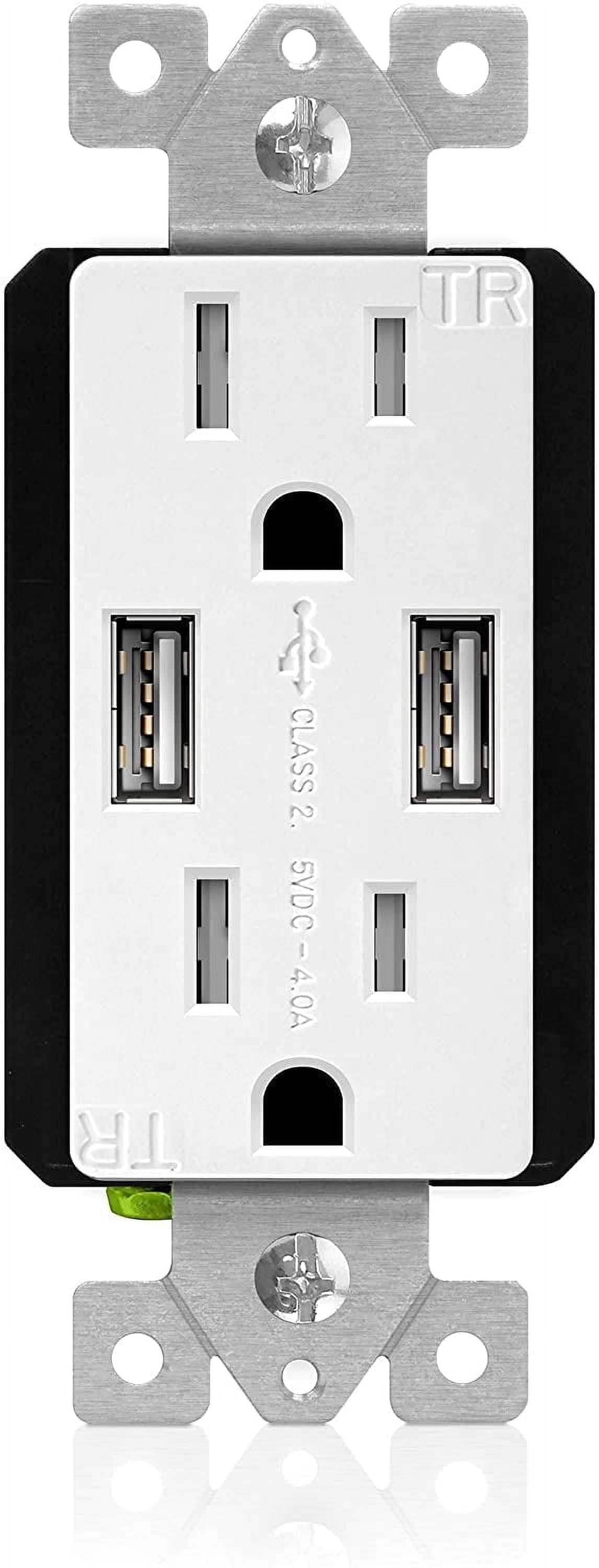 TOPGREENER TU2154A, 15A 125VAC White Dual USB Charger Electrical Outlet