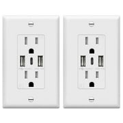 TOPGREENER USB Outlet, 3-Port Type C Wall Outlet, 15 Amp Receptacle Plug, Charging Power Outlet with USB Ports, Compatible with iPhone 15 Series & More, UL Listed, TU21536AC3-2PCS, White, 2 Pack
