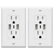 TOPGREENER USB Outlet, 3-Port Type C Wall Outlet, 15 Amp Receptacle Plug, Charging Power Outlet with USB Ports, Compatible with iPhone 15 Series & More, UL Listed, TU21536AC3-2PCS, White, 2 Pack