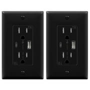 TOPGREENER USB Outlet, Type C USB Wall Charger Outlet, 15 Amp TR Receptacle Plug, Charging Power Outlet with USB Ports, UL Listed, TU21536AC-BKWP2P, Black, 2 Pack