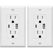 TOPGREENER USB Outlet, Type C USB Wall Charger Outlet, 15 Amp TR Receptacle Plug, Charging Power Outlet with USB Ports, UL Listed, TU21536AC-BKWP2P, Black, 2 Pack