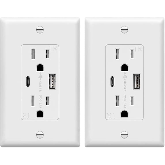 Top Greener USB Wall Outlet with Type C and Type A Ports 15 Amp Tamper Resistant Receptacle White 2 Pack