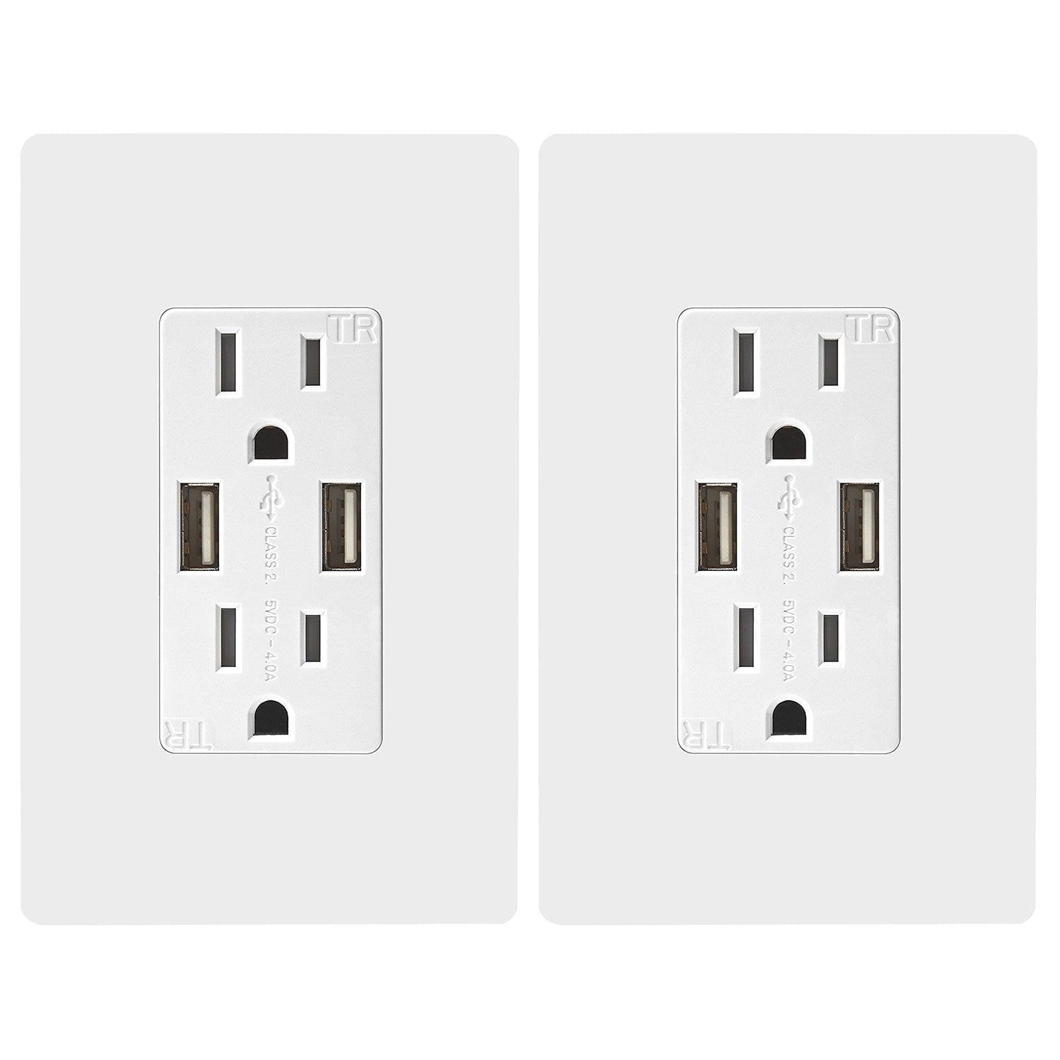 TOPGREENER USB Wall Outlet, 15A Tamper-Resistant Receptacles, Compatible with iPhone , Samsung Galaxy , LG, HTC & More, UL Listed, TU2154A, 2 Pack
