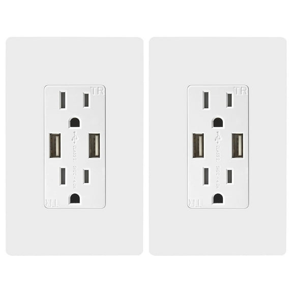 TOPGREENER USB Wall Outlet, 15A Tamper-Resistant Receptacles, Compatible with iPhone , Samsung Galaxy , LG, HTC & More, UL Listed, TU2154A, 2 Pack