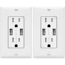 TOPGREENER USB Wall Outlet Charger, 15A Decorator Tamper-Resistant Receptacles, Charging Power Socket with USB Ports, White, 2 Pack