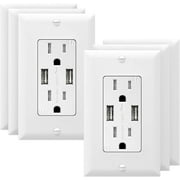 TOPGREENER USB Wall Outlet Charger, 15A Tamper-Resistant Receptacles, Compatible with iPhone, Samsung, LG, HTC & More, UL Listed, TU2153A, White 6 Pack