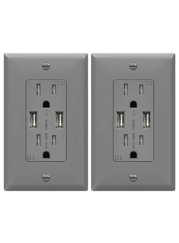 TOPGREENER USB Wall Outlet Charger, Tamper-Resistant Receptacles, 2.4A Output, TU2153A-GY-2PCS, Gray, 2 Pack
