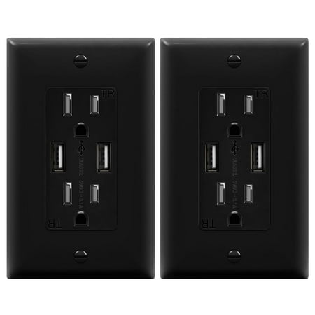 TOPGREENER USB Wall Outlet Charger, Tamper-Resistant Receptacles, Compatible with iPhone, Samsung, LG, HTC & More, TU2153A-BK-2PCS, Black, 2 Pack