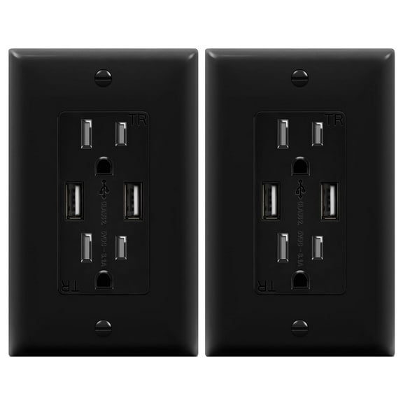 TOPGREENER USB Wall Outlet Charger, Tamper-Resistant Receptacles, Compatible with iPhone, Samsung, LG, HTC & More, TU2153A-BK-2PCS, Black, 2 Pack