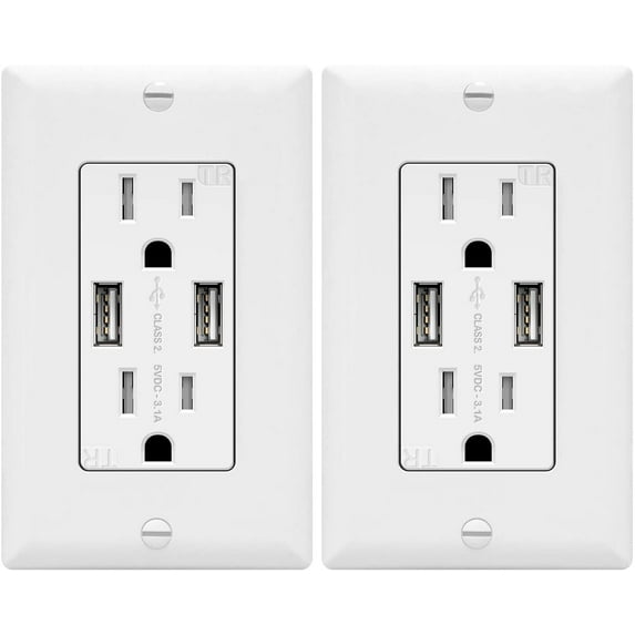 TOPGREENER USB Wall Outlet Charger, Tamper-Resistant Receptacles, Compatible with iPhone, Samsung, LG, HTC & More, TU2153A-BK-2PCS, Black, 2 Pack
