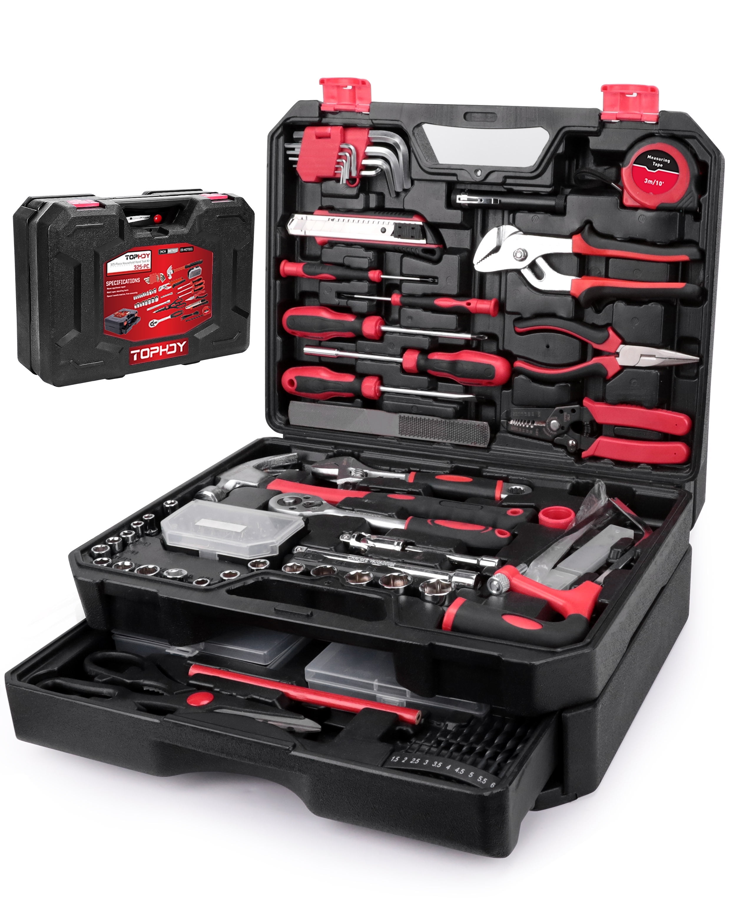 TOPHDY 325-Piece Home Tool Kit, Multi-Purpose Tool Set with 