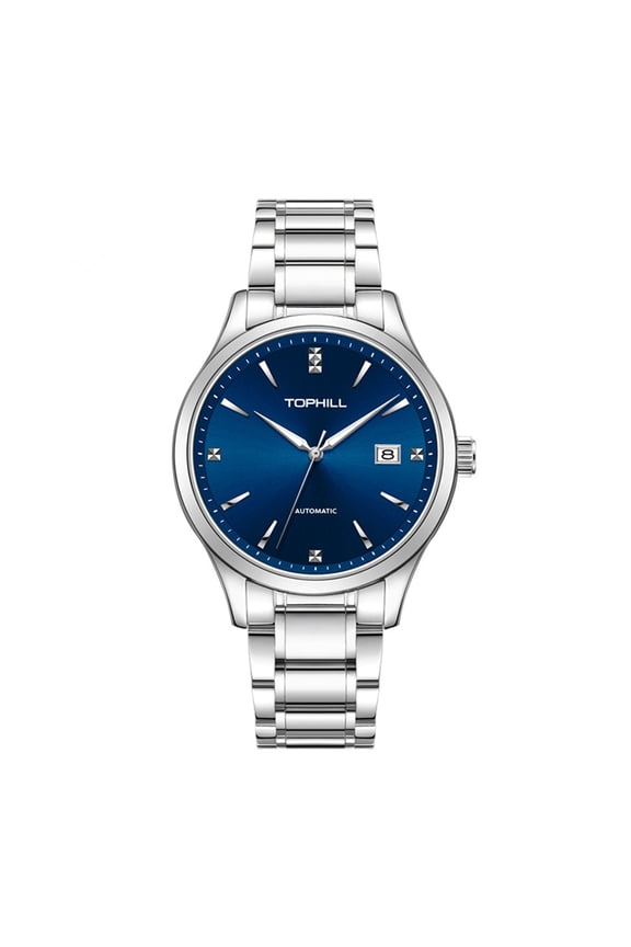 TOPHILL Men Calendar Rhinestone Vintage Japanese Analog Automatic Self-Winding Mechanical Wrist Watch Stainless Steel Sapphire Crystal Waterproof Luminous Business Clock