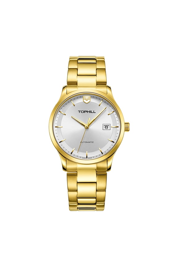 TOPHILL Men Calendar Vintage Japanese Analog Automatic Self-Winding Mechanical Movement Wrist Watch Stainless Steel Sapphire Crystal Waterproof Luminous Business Clock