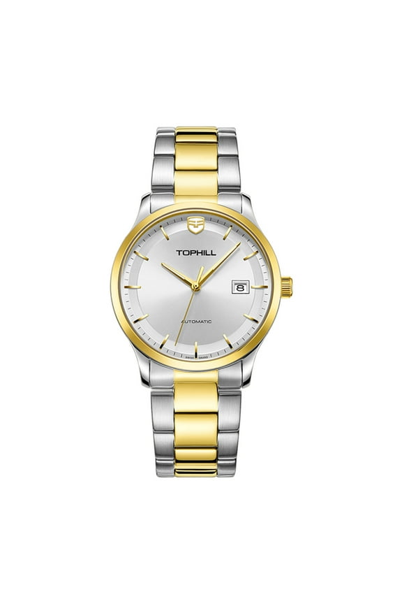 TOPHILL Men Calendar Vintage Japanese Analog Automatic Self-Winding Mechanical Movement Wrist Watch Stainless Steel Sapphire Crystal Waterproof Luminous Business Clock