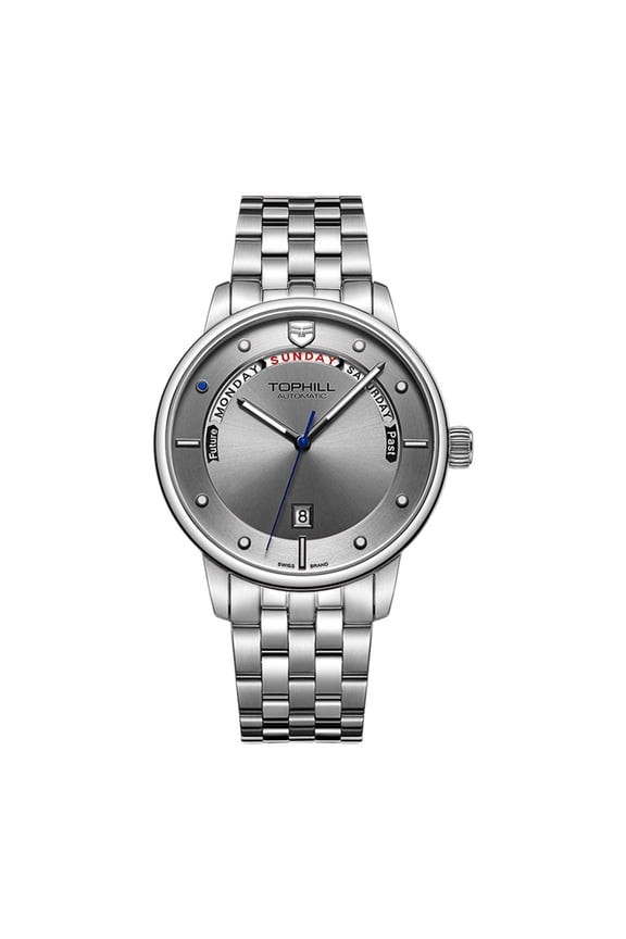 TOPHILL Men Calendar Week Vintage Japanese Analog Automatic Self-Winding Mechanical Movement Wrist Watch Steel Band Sapphire Crystal Waterproof Luminous Business Clock