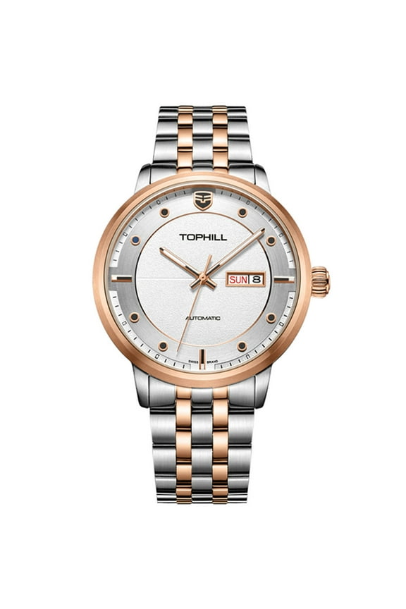 TOPHILL Men Calendar Week Vintage Japanese Analog Automatic Self-Winding Mechanical Wrist Watch Steel Band Sapphire Crystal Waterproof Luminous Business Clock