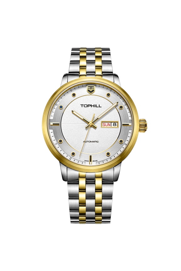 TOPHILL Men Calendar Week Vintage Japanese Analog Automatic Self-Winding Mechanical Wrist Watch Steel Band Sapphire Crystal Waterproof Luminous Business Clock