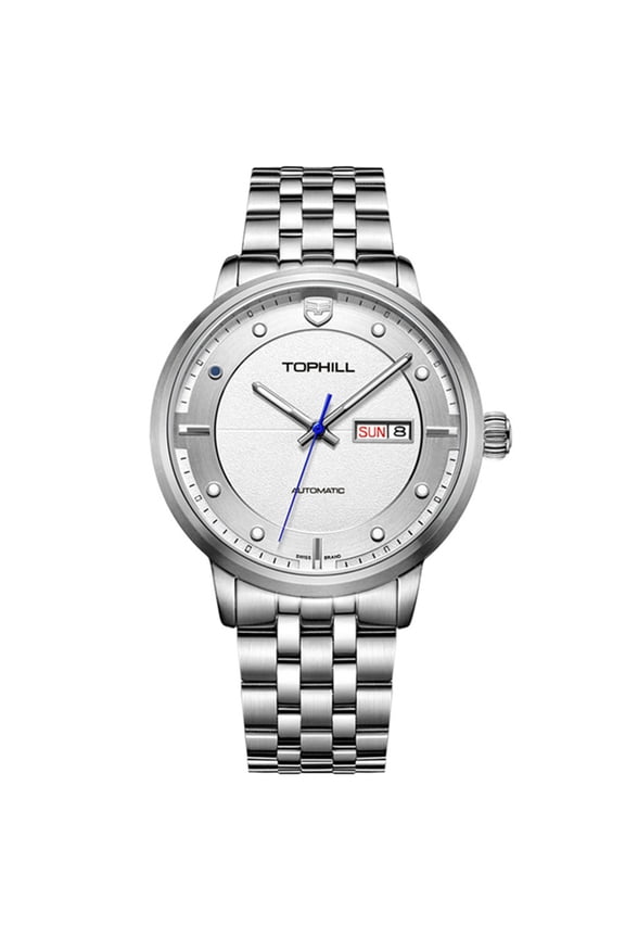 TOPHILL Men Calendar Week Vintage Japanese Analog Automatic Self-Winding Mechanical Wrist Watch Steel Band Sapphire Crystal Waterproof Luminous Business Clock