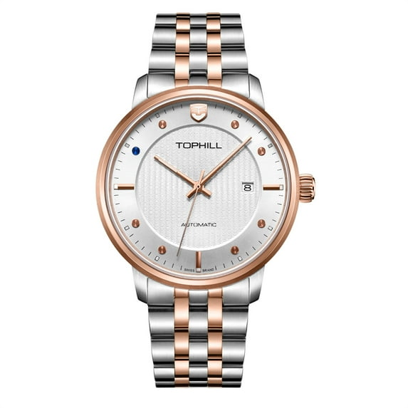 TOPHILL Men Women Couple Calendar Vintage Japanese Analog Automatic Self-Winding Mechanical Wrist Watch Steel Band Sapphire Crystal Waterproof Luminous Business Clock
