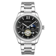 TOPHILL Skeleton Automatic Self-Winding Multifunctional Vintage Men Mechanical Business Wrist Watch Steel Sapphire Crystal Waterproof Clock Luminous Moon Phase