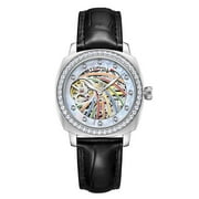 TOPHILL Skeleton Diamond Dial Japanese Automatic Self-Winding Movement Vintage Women Mechanical Business Wrist Watch Steel Genuine Leather Sapphire Crystal Waterproof Clock Luminous
