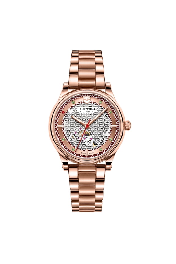 TOPHILL Skeleton Diamond Dial Japanese Automatic Self-Winding Movement Vintage Women Mechanical Business Wrist Watch Steel Leather Sapphire Crystal Waterproof Clock Luminous