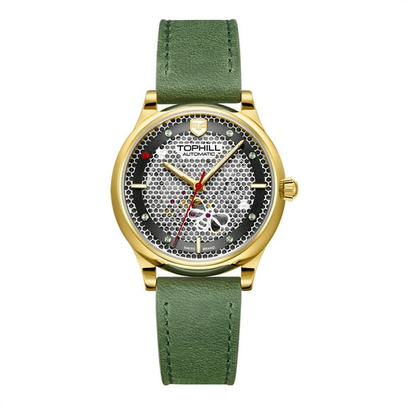 TOPHILL Skeleton Diamond Dial Japanese Automatic Self-Winding Movement Vintage Women Mechanical Business Wrist Watch Steel Leather Sapphire Crystal Waterproof Clock Luminous