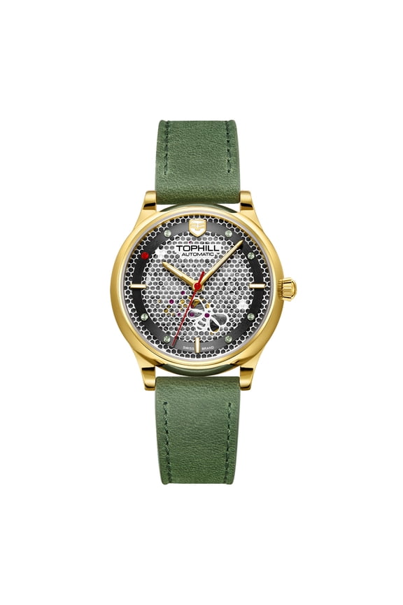 TOPHILL Skeleton Diamond Dial Japanese Automatic Self-Winding Movement Vintage Women Mechanical Business Wrist Watch Steel Leather Sapphire Crystal Waterproof Clock Luminous