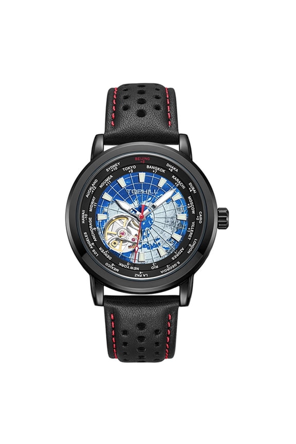 TOPHILL Skeleton Japanese Automatic Self-Winding Movement Vintage Men Mechanical Business Wrist Watch Steel Genuine Leather Sapphire Crystal Waterproof Clock Luminous