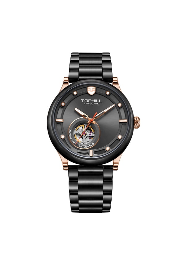 TOPHILL Skeleton Japanese Automatic Self-Winding Movement Vintage Men Mechanical Business Wrist Watch Steel Genuine Leather Sapphire Crystal Waterproof Hollow Luminous Clock