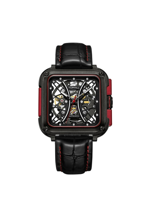 TOPHILL Skeleton Japanese Automatic Self-Winding Movement Vintage Men Mechanical Business Wrist Watch Steel Genuine Leather Sapphire Crystal Waterproof Hollow Clock Luminous