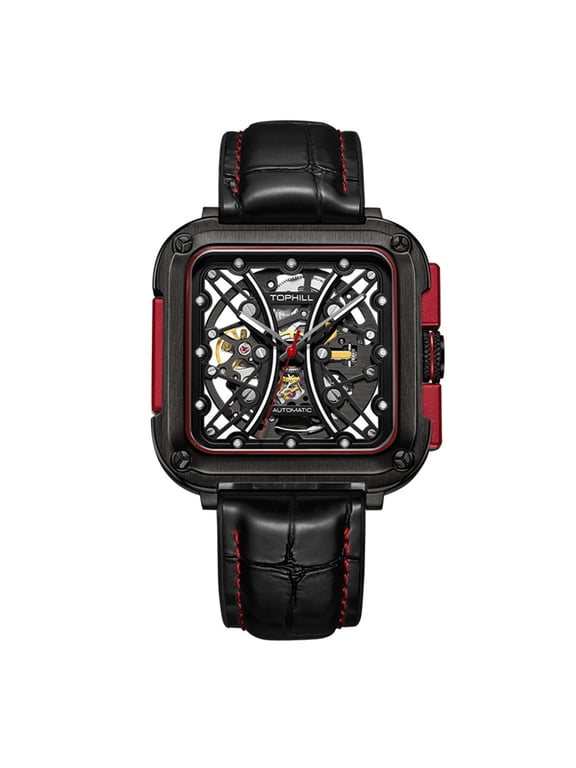 TOPHILL Skeleton Japanese Automatic Self-Winding Movement Vintage Men Mechanical Business Wrist Watch Steel Genuine Leather Sapphire Crystal Waterproof Hollow Clock Luminous