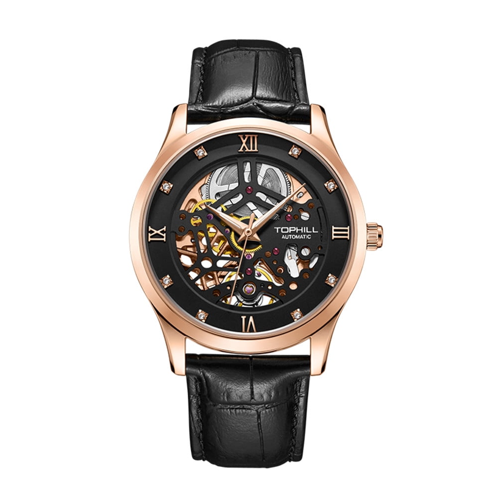 Jin JINLERY Skeleton Automatic Self-Wind Men Tonneau Wrist Watch