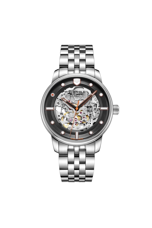 TOPHILL Unique Skeleton Dial Japanese Automatic Self-Winding Vintage Men Mechanical Business Wrist Watch Stainless Steel Sapphire Crystal Waterproof Hollow Luminous Clock