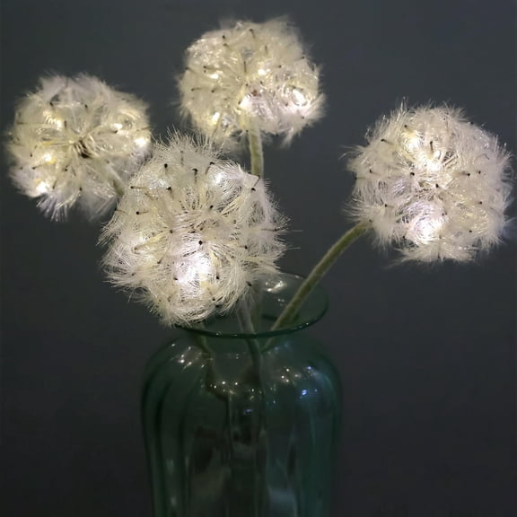 TOPIA Artificial Dandelion Lovely Faux Dandelion Flowers Wish Flowers for Christmas Decoration Home Decoration (4 Pcs) (White LED)