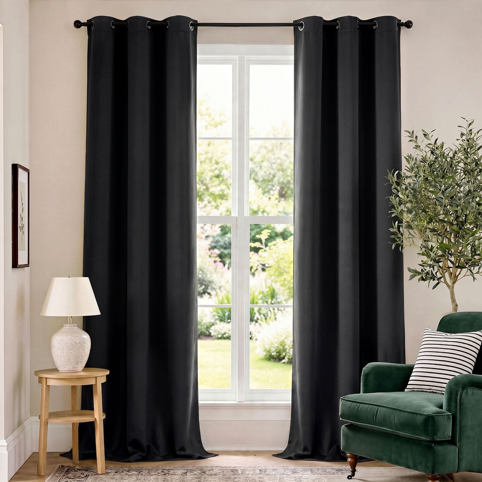 TOPICK Black Blackout Curtains Solid Grommet Drapes for Bedroom Living Room Dining Room 2 Panels W40" x L96" inch