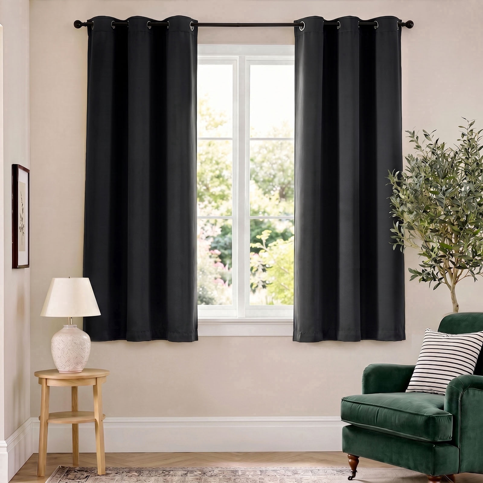 TOPICK Black Blackout Curtains Solid Grommet Drapes for Kitchen Bedroom Living Room 2 Panels W40" x L63" inch