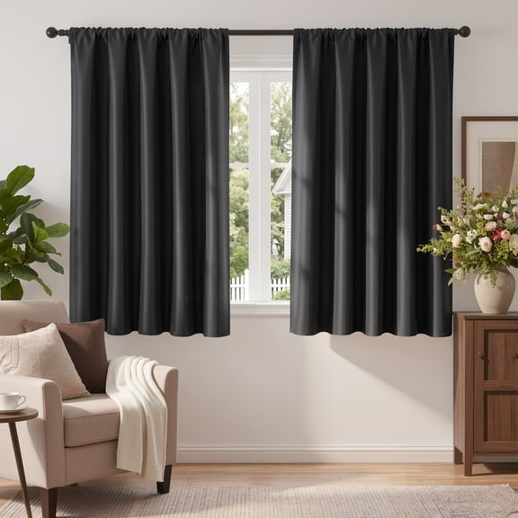 TOPICK Blackout Curtains 50"W x 63"L, Textured Black Room Darkening Drapes with Rod Pocket for Bedroom and Living Room, 2 Panels