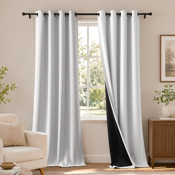 TOPICK Blackout Curtains Grommet Curatins 96 inch long Thermal Insulated Modern Solid Drapes for Living Room Bedroom Dining Room Set of 2 Cream White