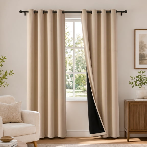 TOPICK Blackout Curtains Modern 84 inch Length Beige Curatins Grommet Thermal Insulated Drapes for Living Room Bedroom Dining Room 2 Panels