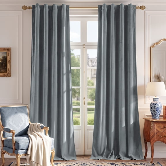 TOPICK Blackout Dark Slate Velvet Curtains Thermal Insulated Back Tab Drapes for Living Room and Bedroom 40"W x 96"L, 2 Panels