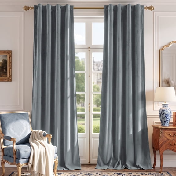 TOPICK Blackout Dark Slate Velvet Curtains Thermal Insulated Back Tab Drapes for Living Room and Bedroom 40"W x 96"L, 2 Panels
