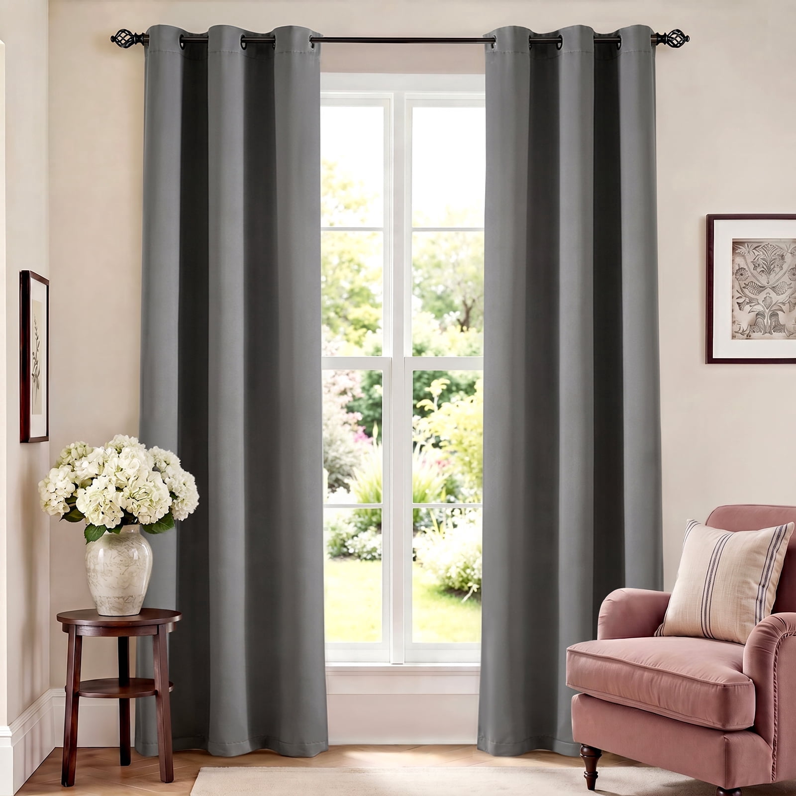 TOPICK Gray Blackout Curtains Solid Grommet Drapes for Bedroom Living Room Dining Room 2 Panels W40" x L84" inch