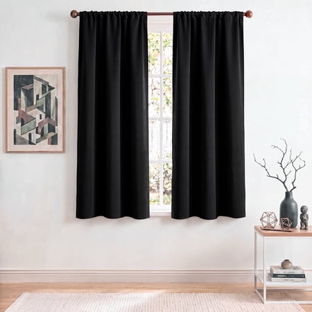 TOPICK Black Blackout Curtains for Bedroom Thermal Insulated Drapes for Living Room Home Office Rod Pocket Curtains Set of 2 Panels Each 30"W x 63"L