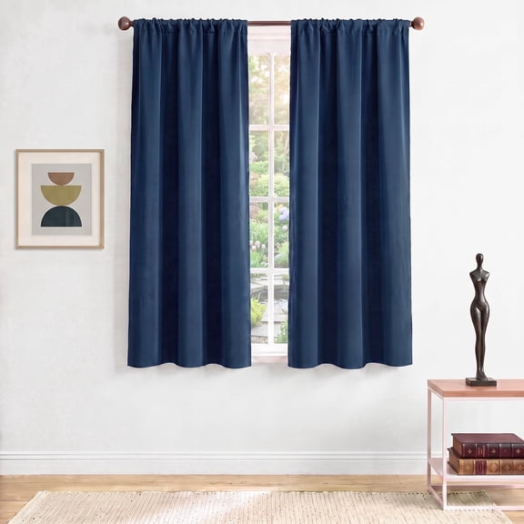 TOPICK Navy Blue Blackout Curtains for Bedroom Thermal Insulated Drapes for Living Room Home Office Rod Pocket Curtains Set of 2 Panels Each 30"W x 63"L