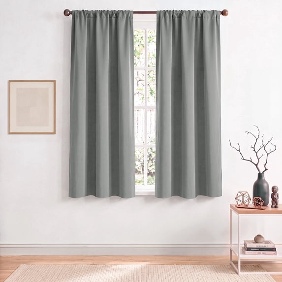 TOPICK Light Gray Room Darkening Curtains for Bedroom Thermal Insulated Drapes for Living Room Home Office Rod Pocket Curtains Set of 2 Panels Each 30"W x 63"L